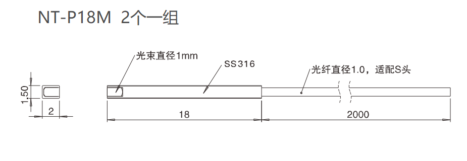 NT-P18M 对射/侧发光/小光束/检测距离:330mm尺寸结构