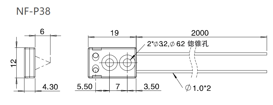 NF-P38 限定反射/检测距离:6mm尺寸结构