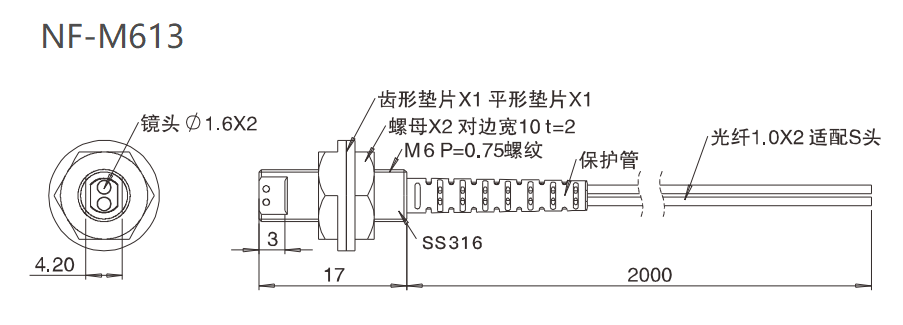 NF-M613 限定反射/检测距离:10-120mm尺寸结构