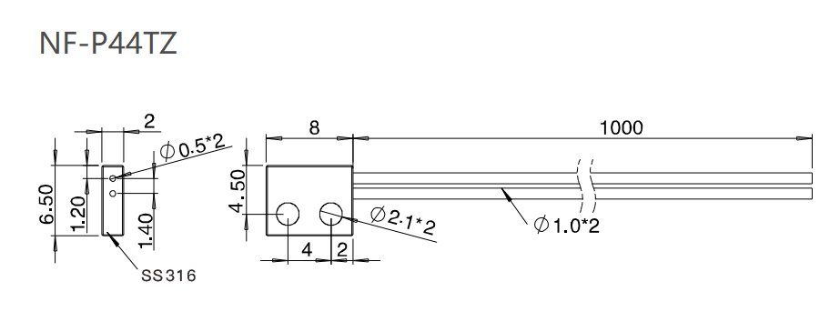 NF-P44TZ 漫反射/平板支架/检测距离:1-36mm尺寸结构