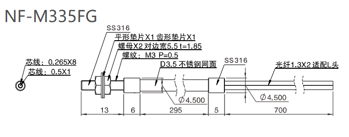 NF-M335FG 漫反射/坚固型/检测距离:72mm尺寸结构