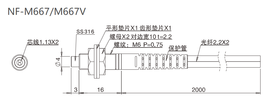 NF-M667V 漫反射/耐弯折/检测距离:210mm尺寸结构