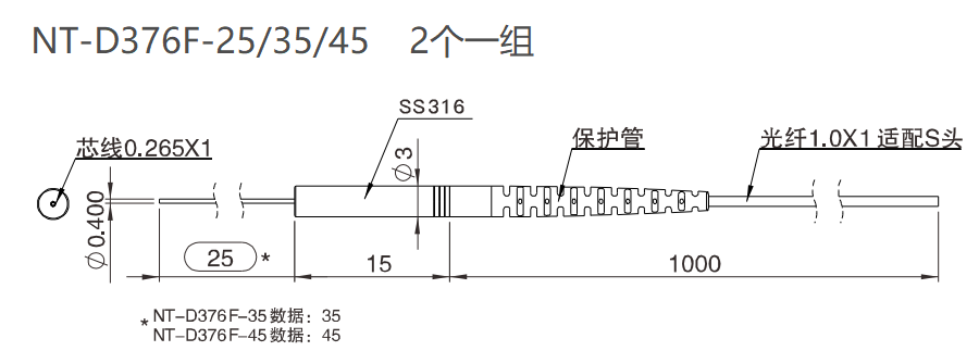NT-D376F-25/35/45 对射 / 检测距离:85mm / 凸管/圆柱尺寸结构