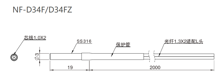 NF-D34F 漫反射 / 检测距离:300mm / 圆柱安装尺寸结构
