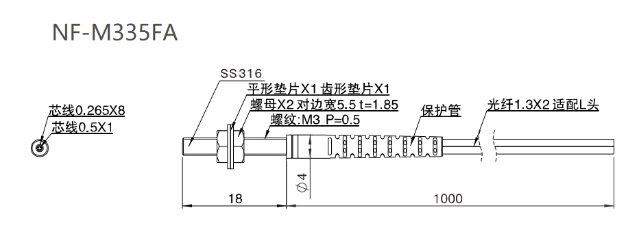 NF-M335FA  漫反射 / 检测距离:110mm / 标准螺纹尺寸结构