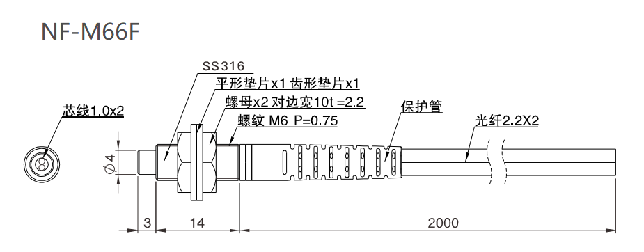 NF-M66F 漫反射 / 检测距离:300MM / 标准螺纹尺寸结构
